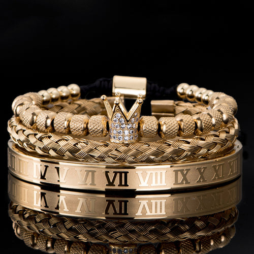 Luxury Micro Pave Cz Crown Roman Royal Charm Men Bracelets Stainless Angelwarriorfitness.com