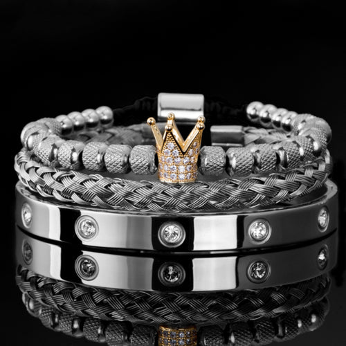 Luxury Micro Pave Cz Crown Roman Royal Charm Men Bracelets Stainless Angelwarriorfitness.com