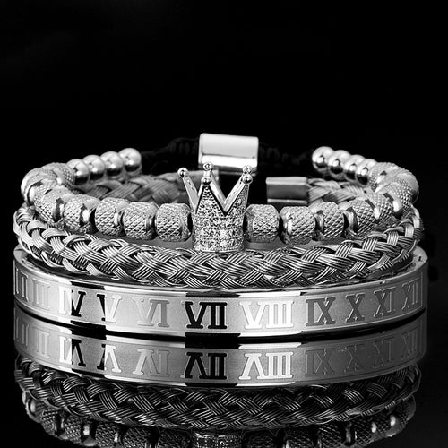 Luxury Micro Pave Cz Crown Roman Royal Charm Men Bracelets Stainless Angelwarriorfitness.com