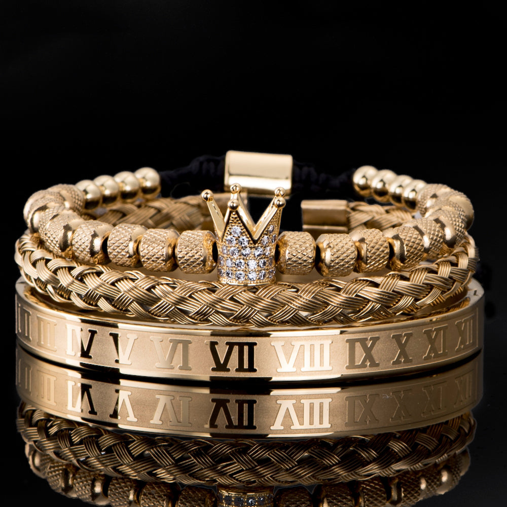 Luxury Micro Pave Cz Crown Roman Royal Charm Men Bracelets Stainless Angelwarriorfitness.com