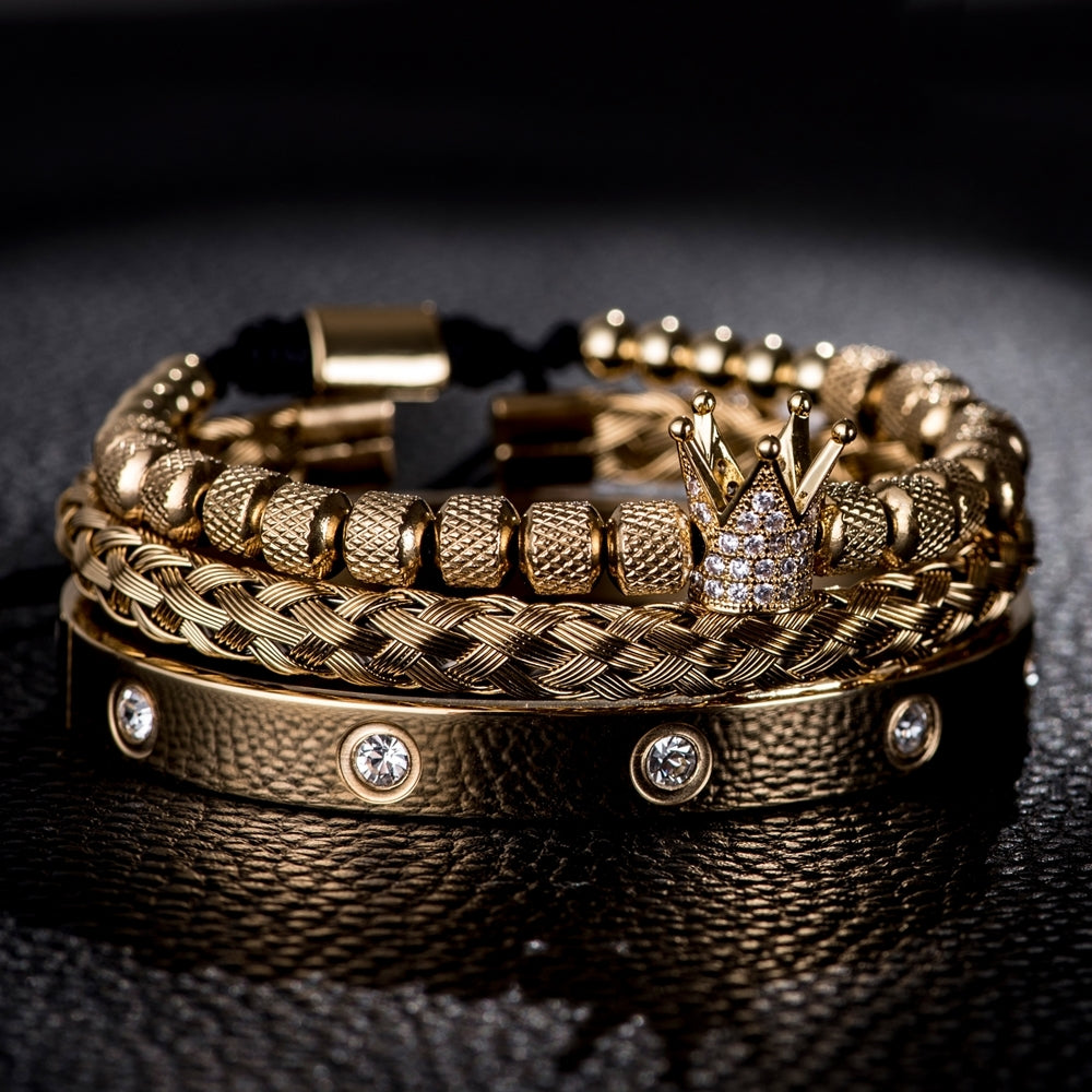 Luxury Micro Pave Cz Crown Roman Royal Charm Men Bracelets Stainless Angelwarriorfitness.com