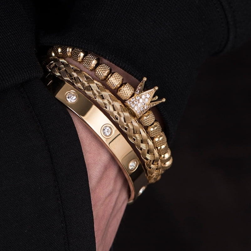 Luxury Micro Pave Cz Crown Roman Royal Charm Men Bracelets Stainless Angelwarriorfitness.com