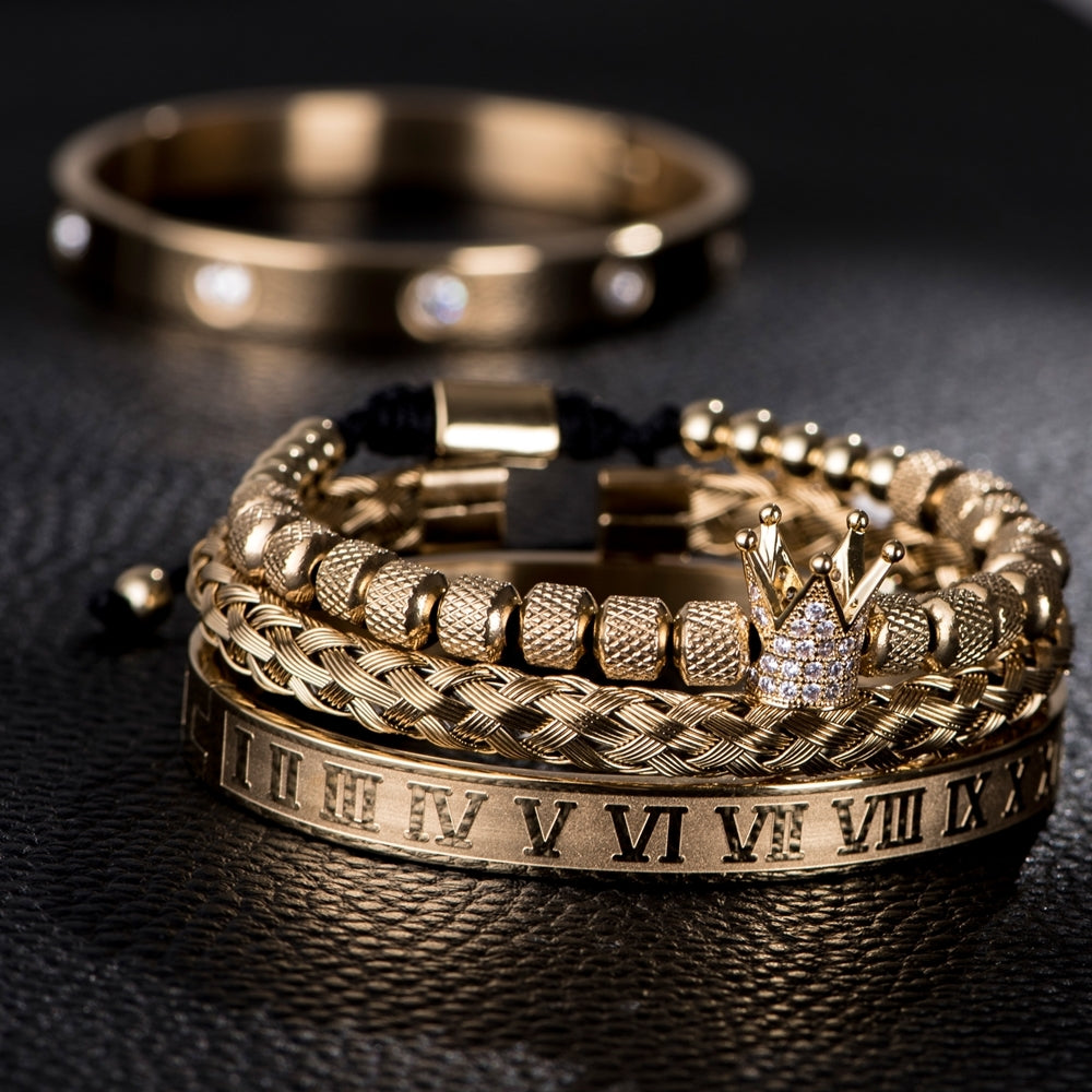 Luxury Micro Pave Cz Crown Roman Royal Charm Men Bracelets Stainless Angelwarriorfitness.com