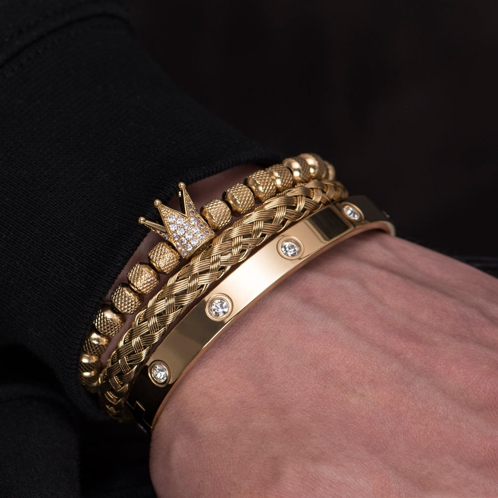 Luxury Micro Pave Cz Crown Roman Royal Charm Men Bracelets Stainless Angelwarriorfitness.com