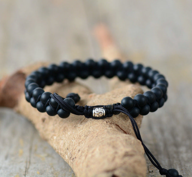 Men Bracelet Matte Onyx Black Cord Steampunk Angelwarriorfitness.com