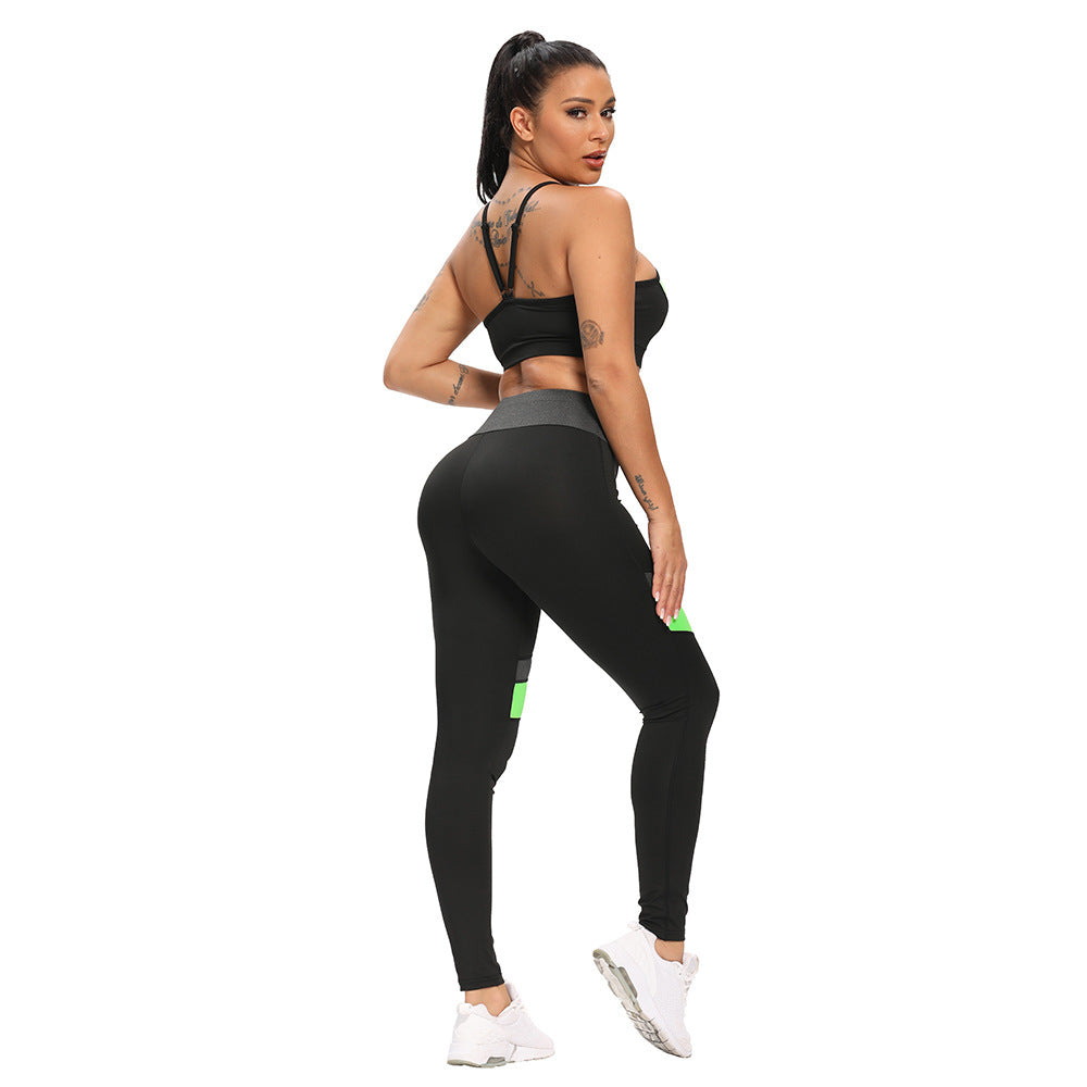 splicing contrast color sports Yoga Pants slim fit breathable Yoga Pants Set Angelwarriorfitness.com