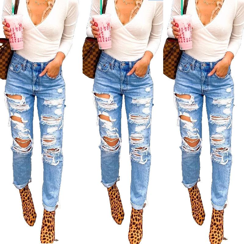 Women's High Waisted Skinny Destroyed Ripped Hole Denim Pants  Angelwarriorfitness.com