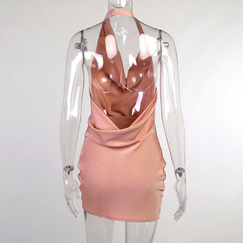 Halter backless satin dress Angelwarriorfitness.com