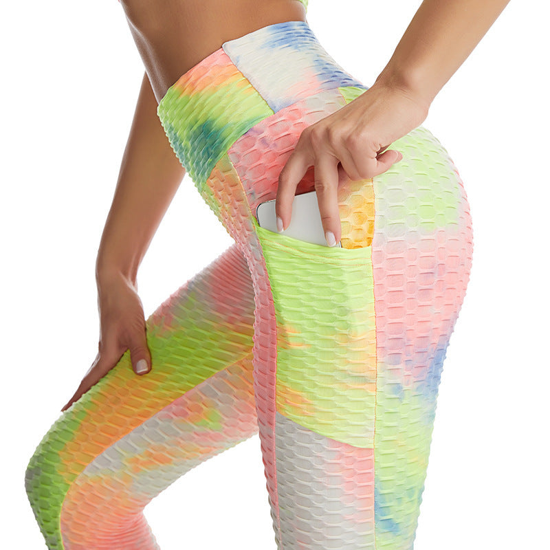 hot selling sports fitness women tie dyed yoga clothes jacquard side stitched Pocket Yoga Pants Angelwarriorfitness.com