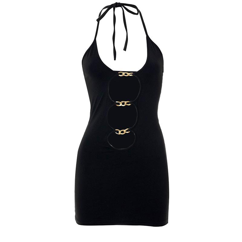 Solid Cut Out Metal Ring Ties Bodycon Dress Angelwarriorfitness.com