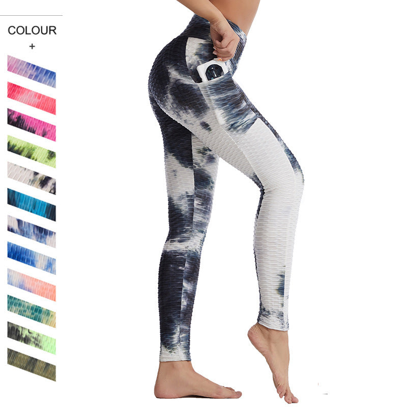 hot selling sports fitness women tie dyed yoga clothes jacquard side stitched Pocket Yoga Pants Angelwarriorfitness.com