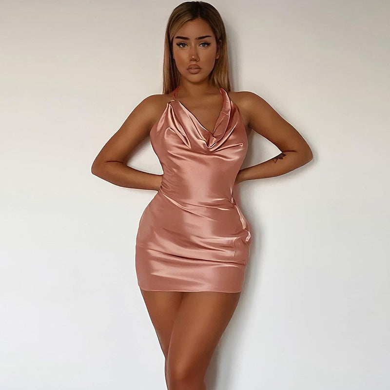 Halter backless satin dress Angelwarriorfitness.com