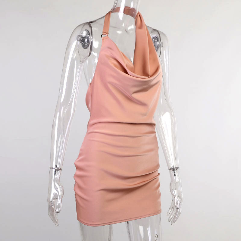 Halter backless satin dress Angelwarriorfitness.com