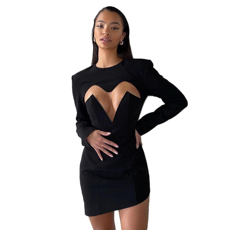 Women's Sexy Long Sleeve Cut Out Bodycon  Party Club Mini Dress Angelwarriorfitness.com