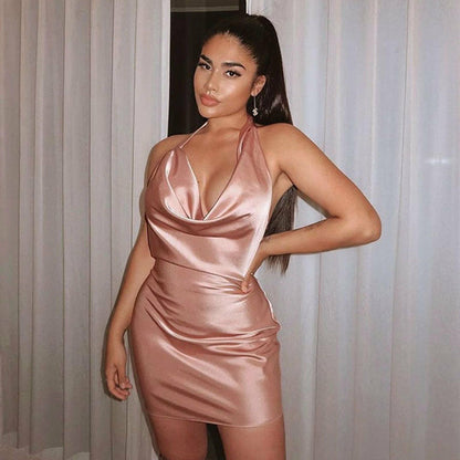 Halter backless satin dress Angelwarriorfitness.com