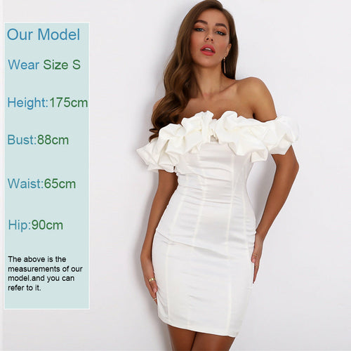 Satin Ruffles Sleeve Backless Strapless Bodycon White Dress Angelwarriorfitness.com