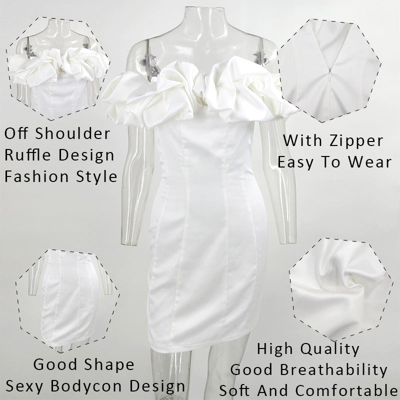 Satin Ruffles Sleeve Backless Strapless Bodycon White Dress Angelwarriorfitness.com