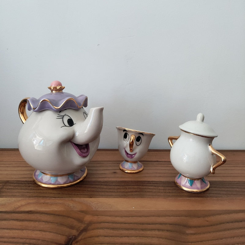 Cartoon Beauty And The Beast Teapot Mug Mrs Potts Chip Tea Pot Cup Set Cogsworth Gift 18K Gold-plated Painted Enamel Ceramic New Angelwarriorfitness.com