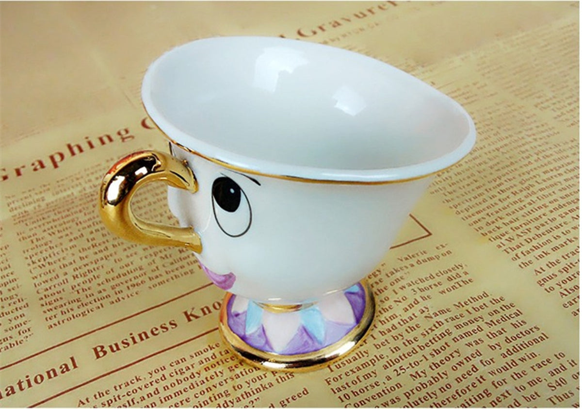 Cartoon Beauty And The Beast Teapot Mug Mrs Potts Chip Tea Pot Cup Set Cogsworth Gift 18K Gold-plated Painted Enamel Ceramic New Angelwarriorfitness.com