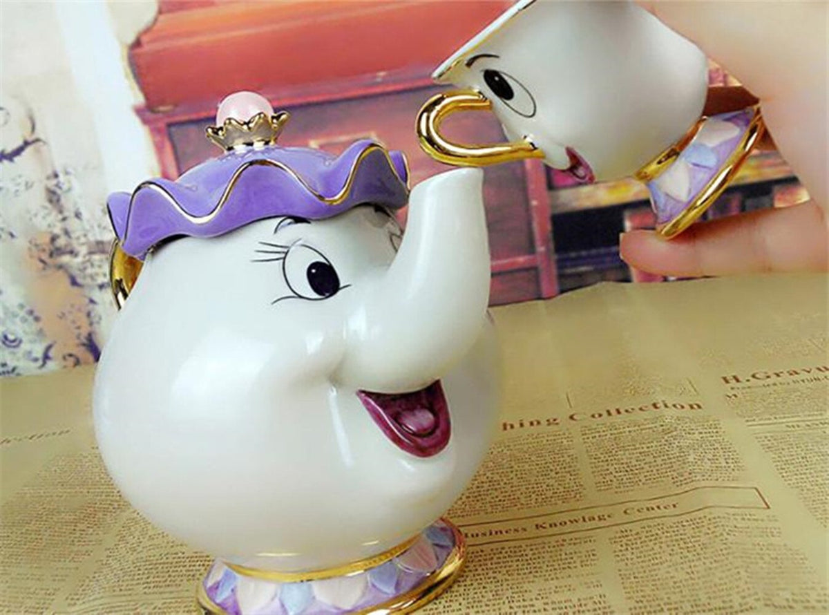 Cartoon Beauty And The Beast Teapot Mug Mrs Potts Chip Tea Pot Cup Set Cogsworth Gift 18K Gold-plated Painted Enamel Ceramic New Angelwarriorfitness.com