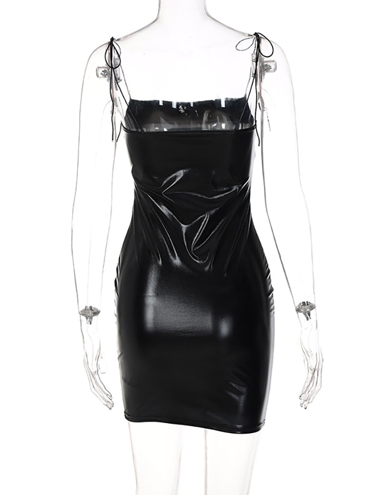 Lace up Backless Silky Spaghetti Strap Bodycon Mini Dress Angelwarriorfitness.com