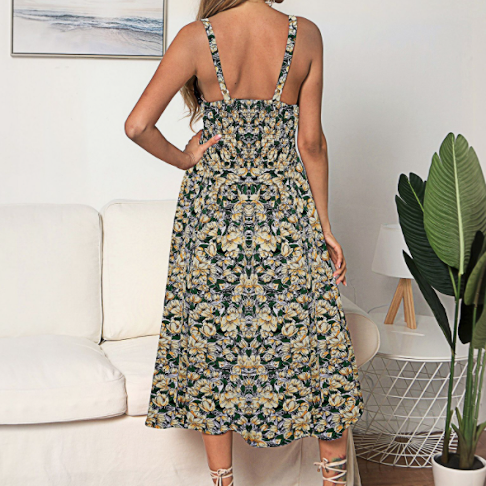 Women Floral Maxi Dress With Ruffled Trims Angelwarriorfitness.com