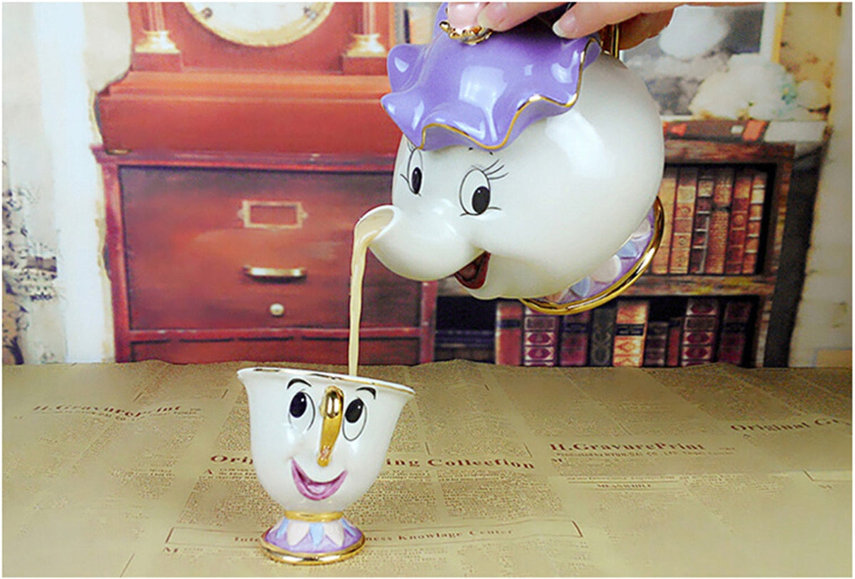 Cartoon Beauty And The Beast Teapot Mug Mrs Potts Chip Tea Pot Cup Set Cogsworth Gift 18K Gold-plated Painted Enamel Ceramic New Angelwarriorfitness.com