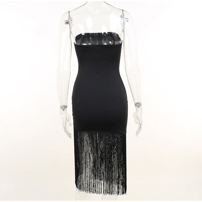 Sexy slim Fringe Tube Top Side Slit Dress Angelwarriorfitness.com