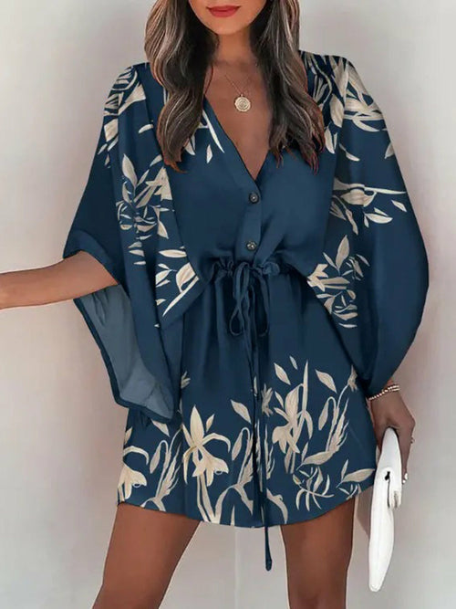 Summer Casual Loose Print Mini Dress Women's 2022 Fashion V-neck Angelwarriorfitness.com
