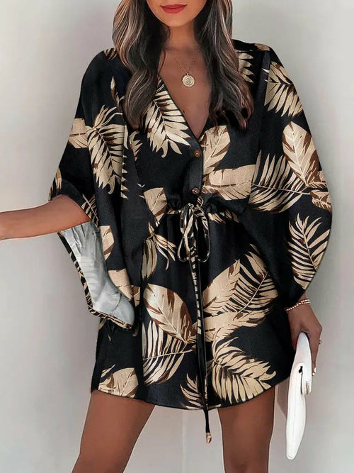 Summer Casual Loose Print Mini Dress Women's 2022 Fashion V-neck Angelwarriorfitness.com