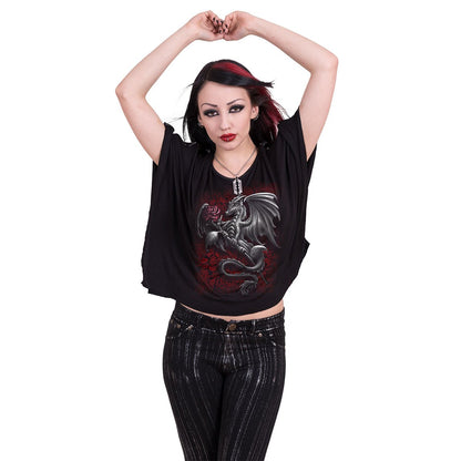 DRAGON ROSE - Boat Neck Bat Sleeve Top Black Angelwarriorfitness.com