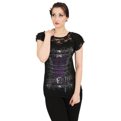 WAISTED CORSET - Lace Layered Cap Sleeve Top Black Angelwarriorfitness.com