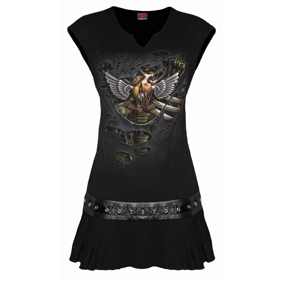 STEAM PUNK RIPPED - Stud Waist Mini Dress Black Angelwarriorfitness.com