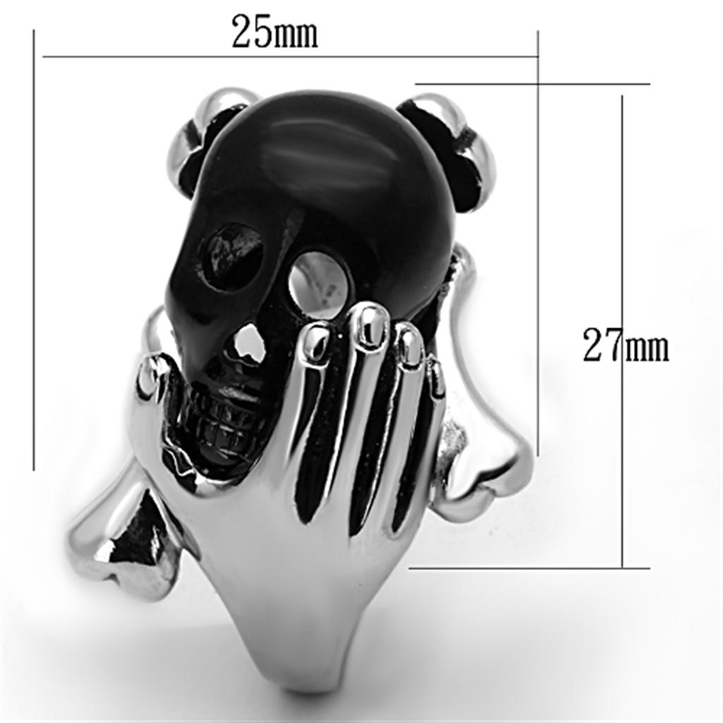 Hand holding black skull ring Stainless Steel Ring with Epoxy  in Jet Angelwarriorfitness.com