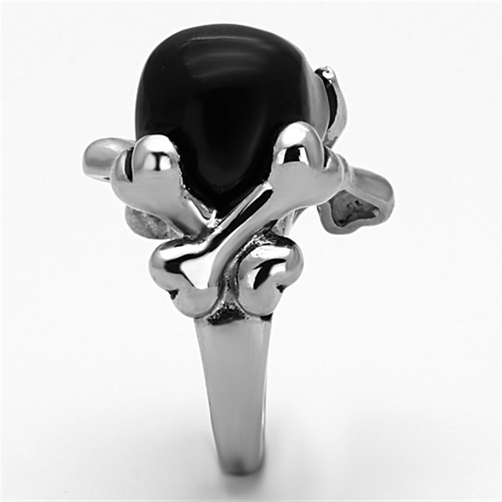 Hand holding black skull ring Stainless Steel Ring with Epoxy  in Jet Angelwarriorfitness.com