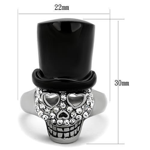 Skull with high top hat - Two-Tone IP Black Stainless Steel Ring with Top Grade Crystal Angelwarriorfitness.com
