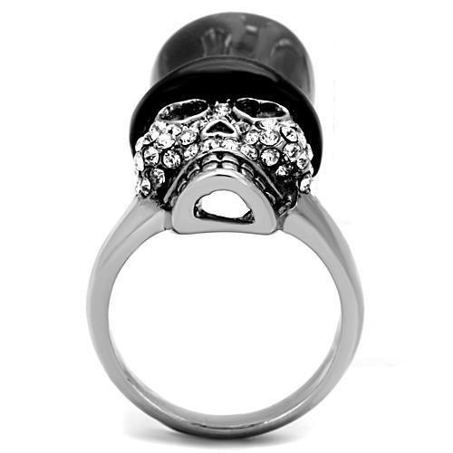 Skull with high top hat - Two-Tone IP Black Stainless Steel Ring with Top Grade Crystal Angelwarriorfitness.com