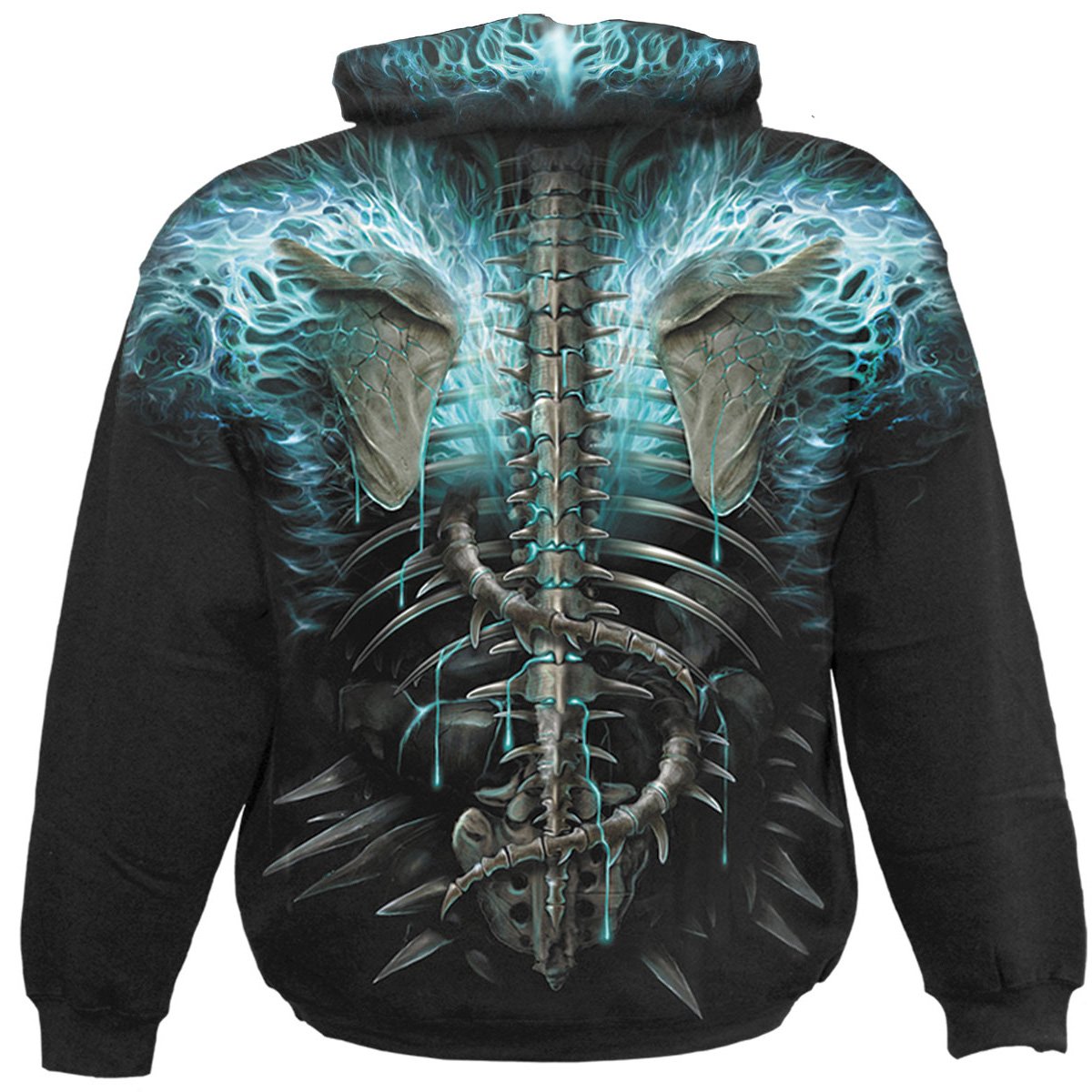 FLAMING SPINE - Allover Hoody Black Angelwarriorfitness.com