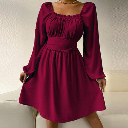 Solid Color Party Dress Summer Sexy Square Collar Beach Dress Angelwarriorfitness.com