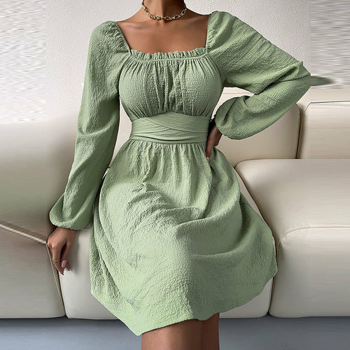 Solid Color Party Dress Summer Sexy Square Collar Beach Dress Angelwarriorfitness.com