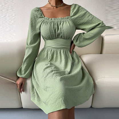 Solid Color Party Dress Summer Sexy Square Collar Beach Dress Angelwarriorfitness.com