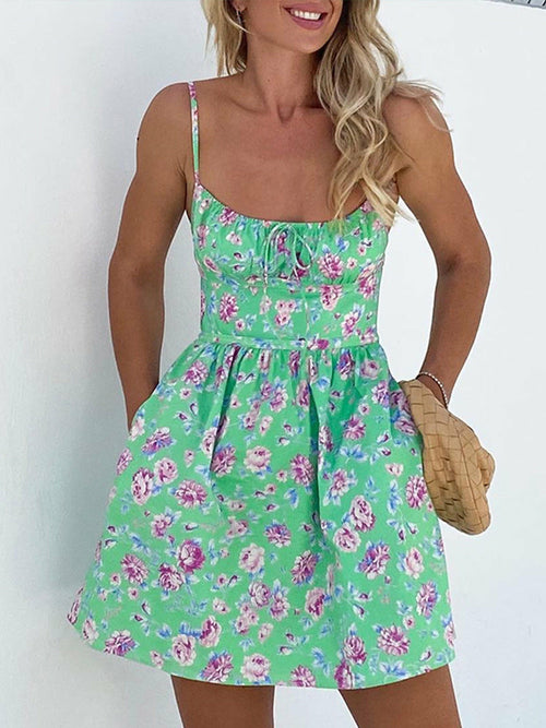 Floral Print Slip Dress Summer Casual Spaghetti Strap Boho Mini Dress Angelwarriorfitness.com