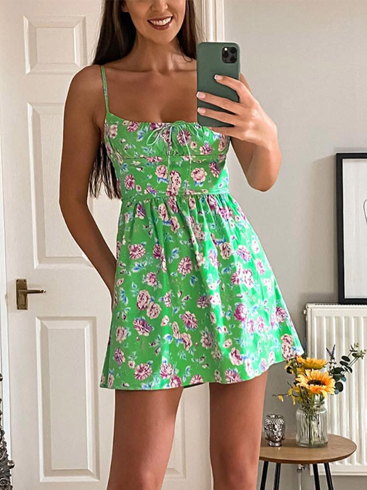 Floral Print Slip Dress Summer Casual Spaghetti Strap Boho Mini Dress Angelwarriorfitness.com