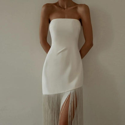 Sexy slim Fringe Tube Top Side Slit Dress Angelwarriorfitness.com