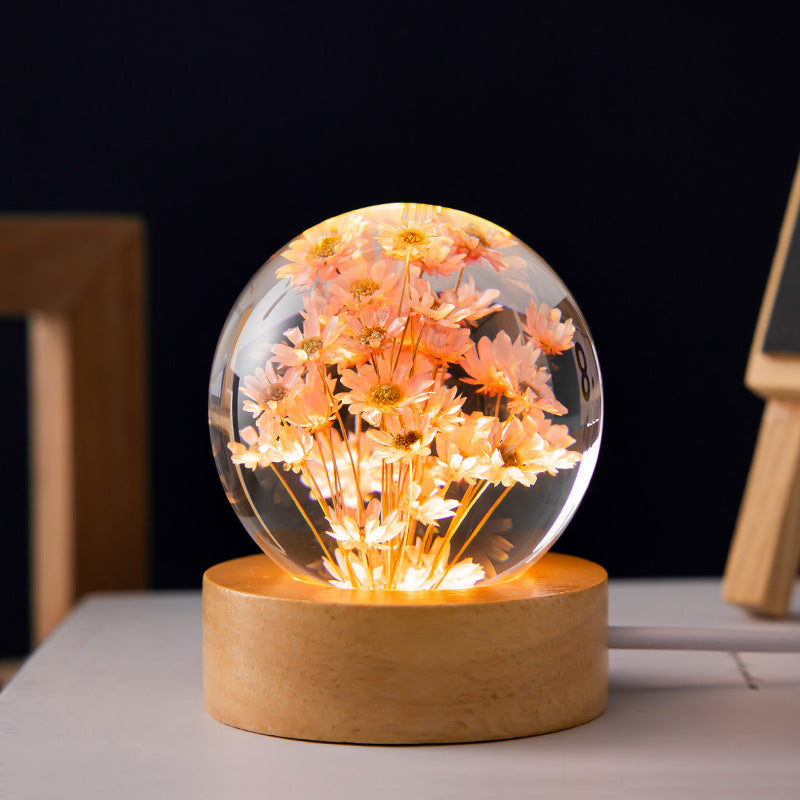 Luminous 3D Dandelion Crystal Ball Beech Wood Stand Base Preserved Flower Sphere Ball Desktop Ornaments Bithday Christmas Gifts Angelwarriorfitness.com
