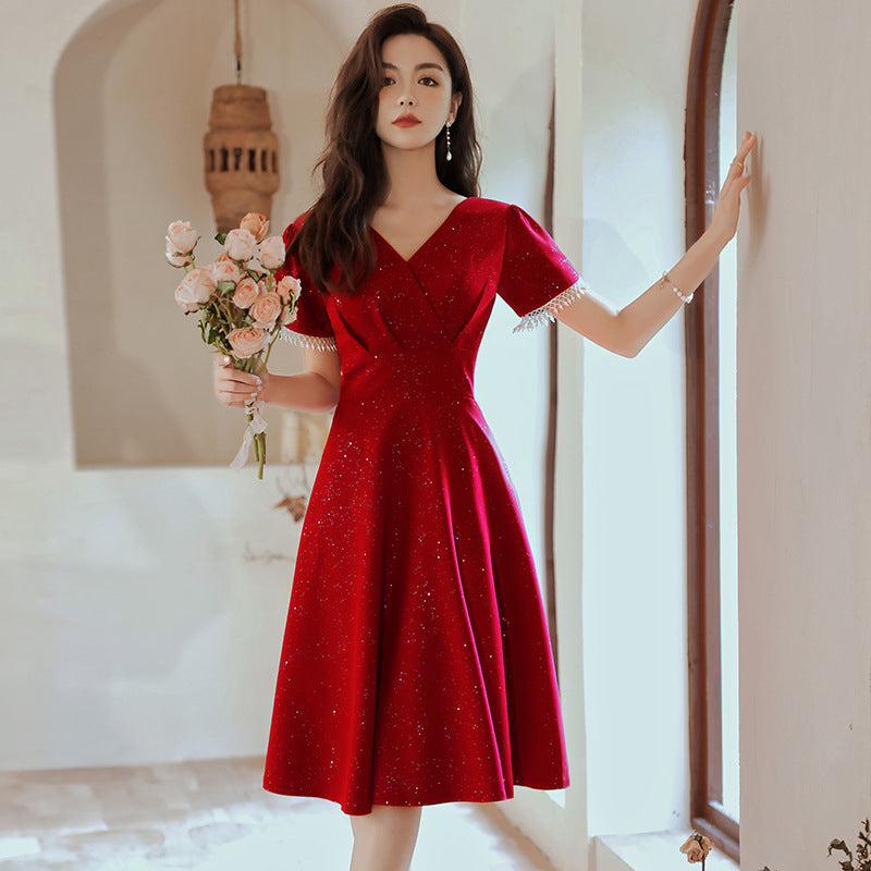 Toast Dress Bride Wine Red Wedding Dress Engagement Back Door Dress Angelwarriorfitness.com