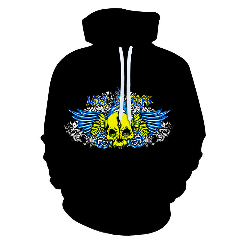 Blue Skull 3D Digital Printing Hoodie Pocket Pullover Sweater Men Angelwarriorfitness.com