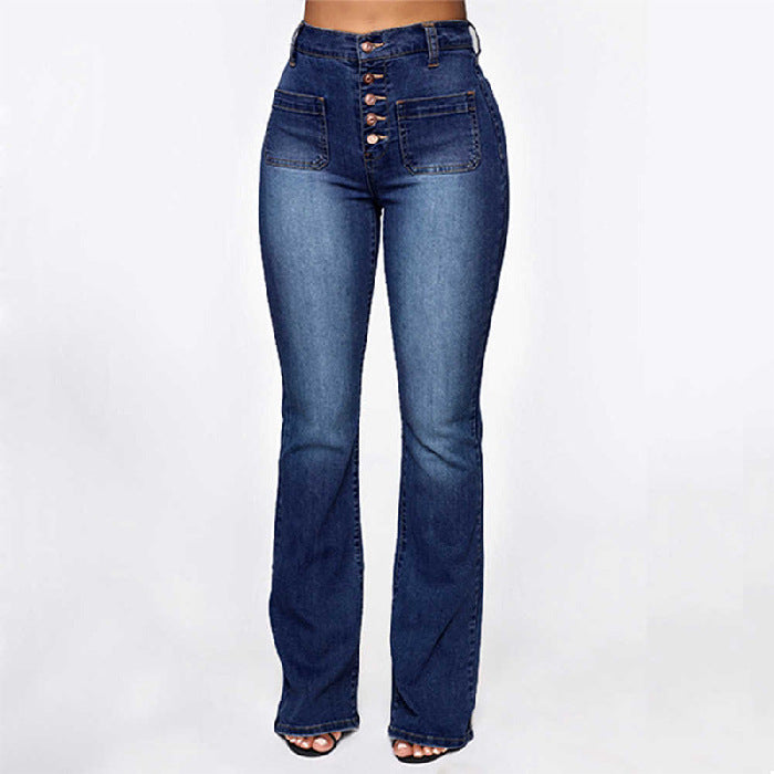Plus Size Jeans Women Patch Pocket Washed Ladies High Waist Denim Trousers Angelwarriorfitness.com