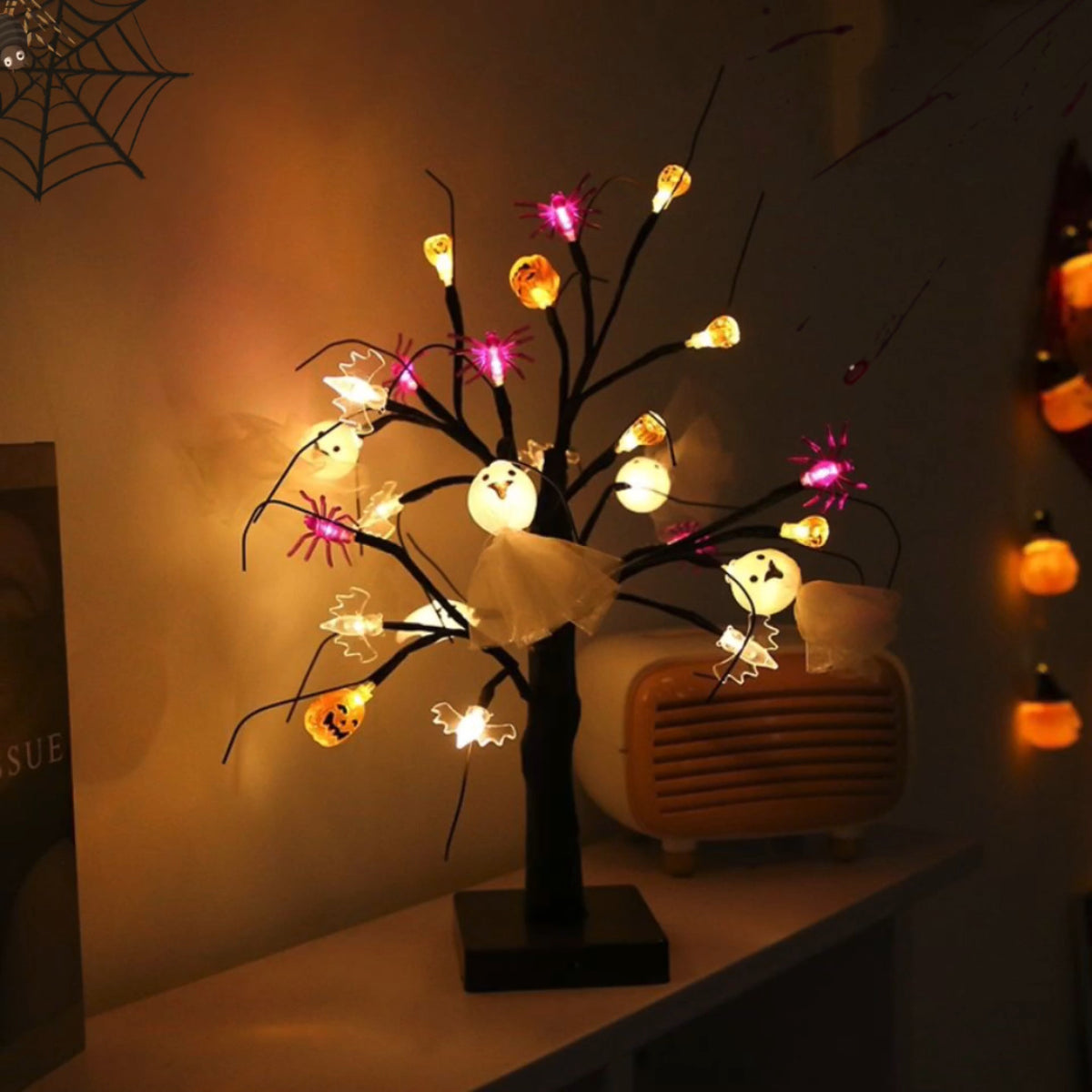 LED Halloween Pumpkin Spider Birch Tree Light Angelwarriorfitness.com