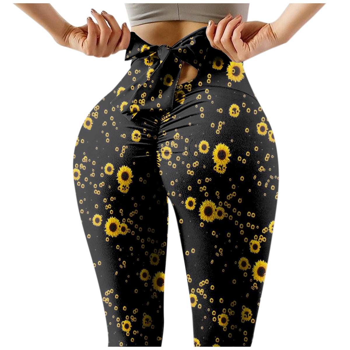 Print Yoga Leggings scrunchy Bow Tie High Waist Stretch Fitness Pants Gym Running Exercise Workout Leggings Angelwarriorfitness.com